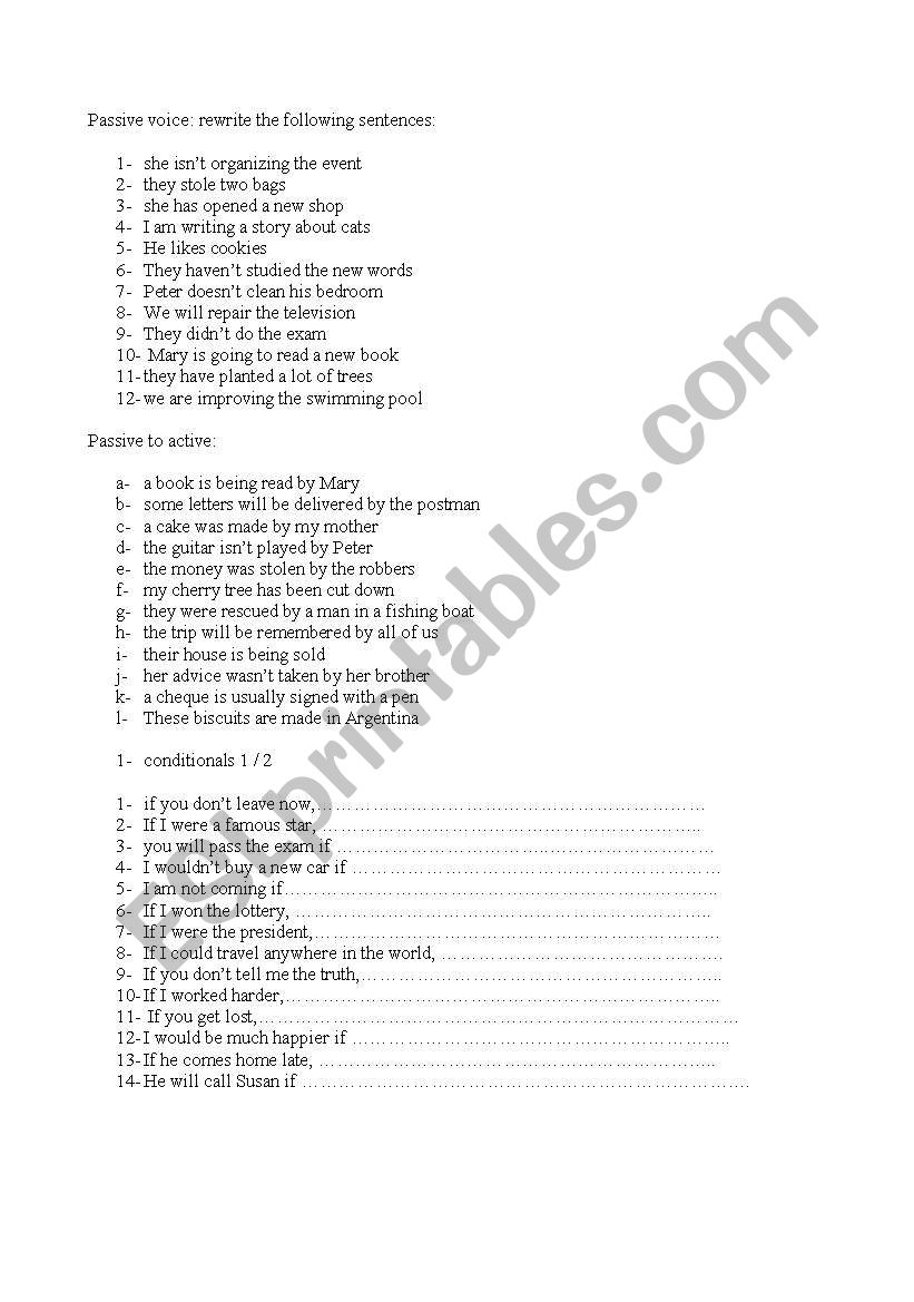 pasive voice and conditionals type 1 and 2