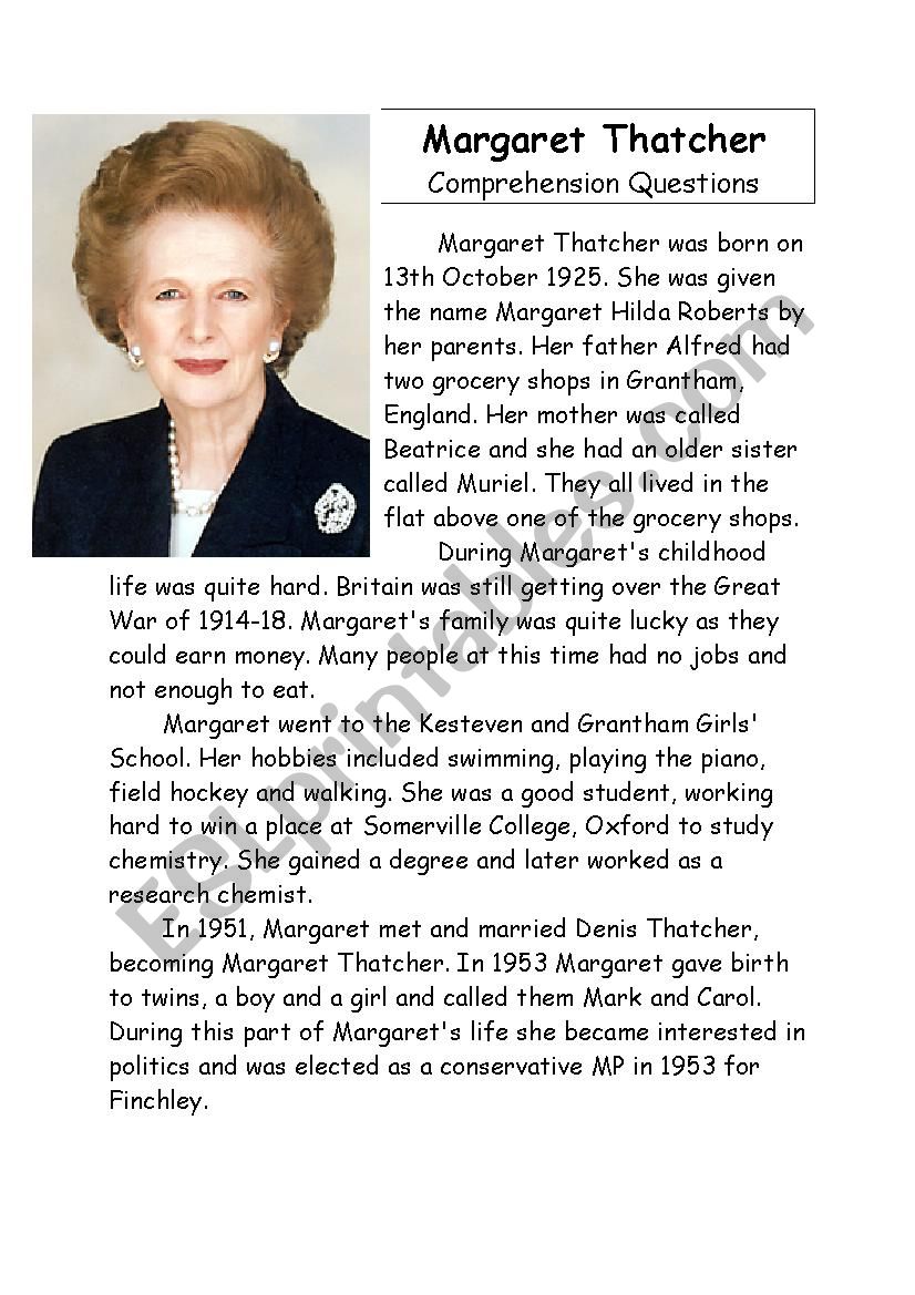 Margaret Thatcher worksheet