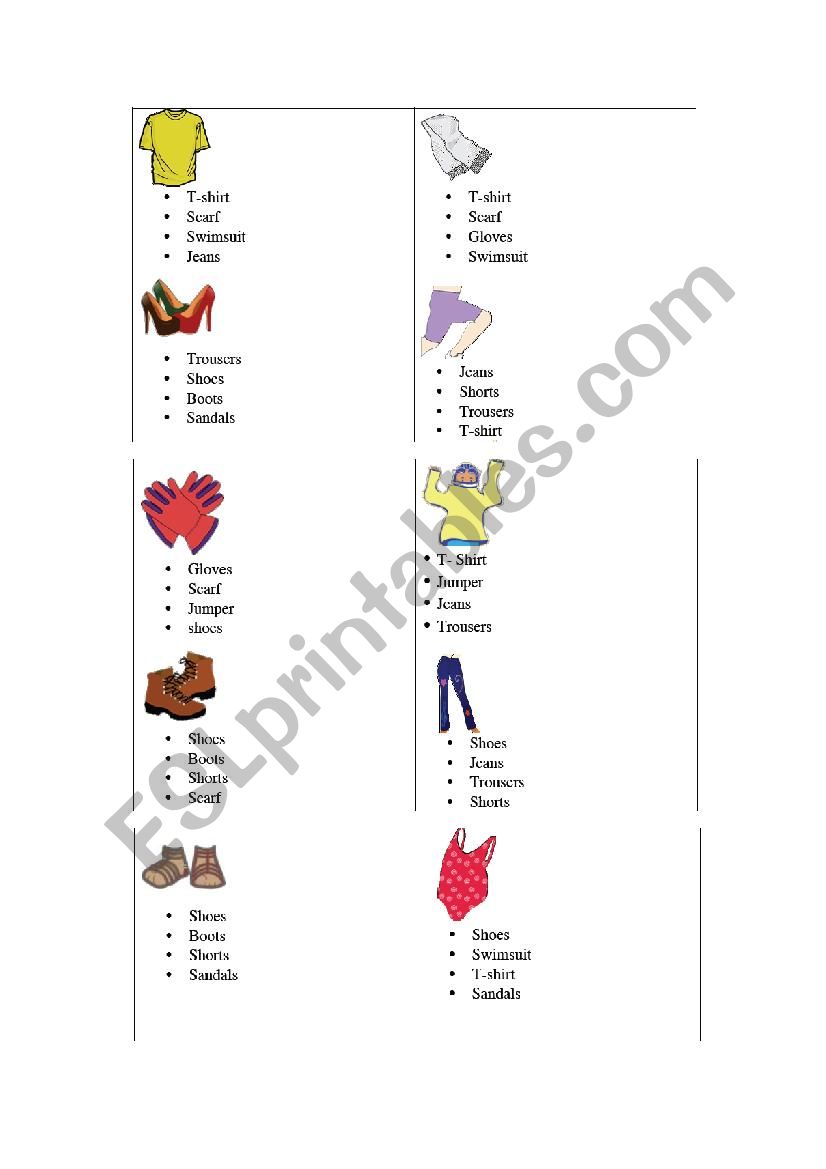 Clothes worksheet