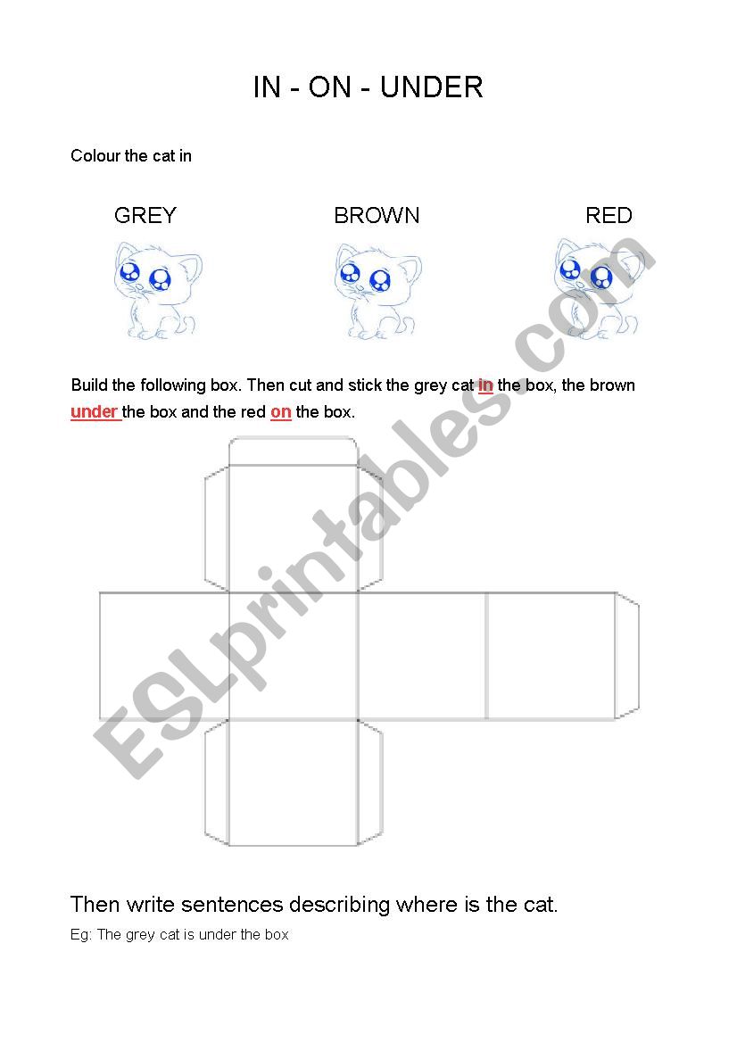 In - On - Under worksheet