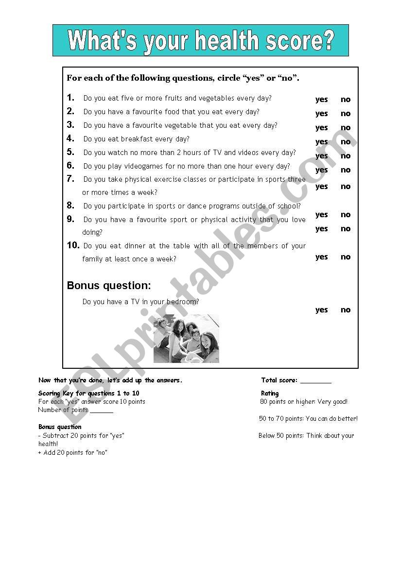 Health quiz 1 worksheet