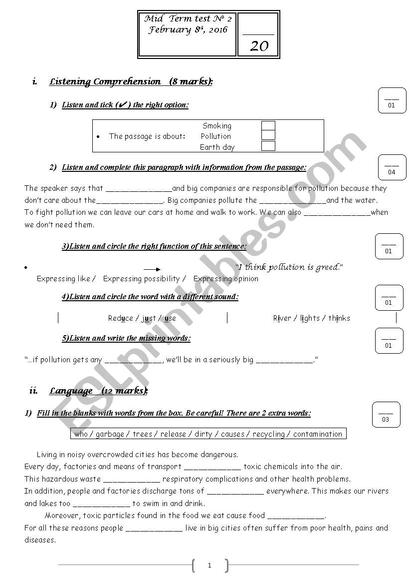 partial test N2 for 9th formers