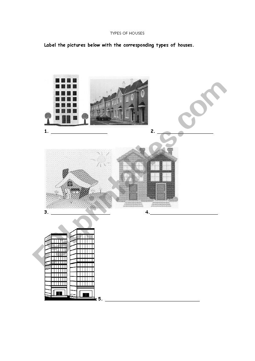 types of houses worksheet