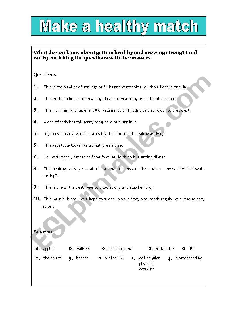 Health quiz 2 worksheet