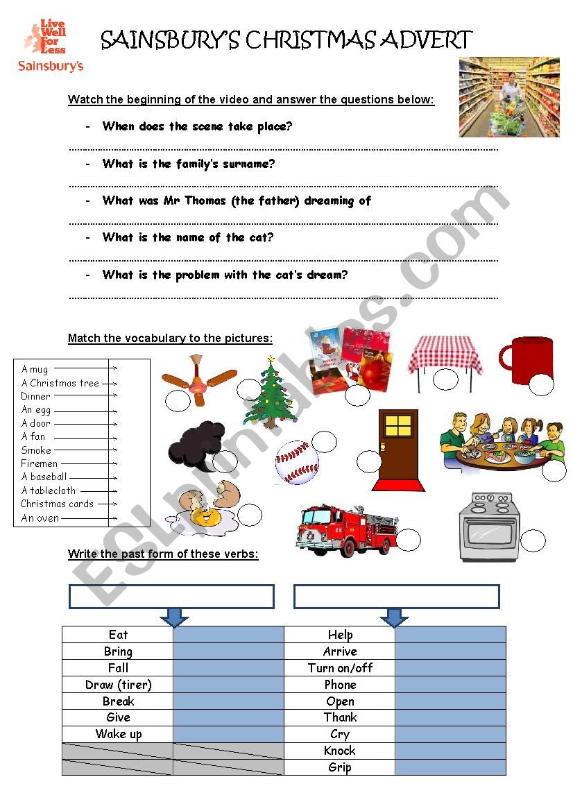 Sainsburys Christmas Advert worksheet