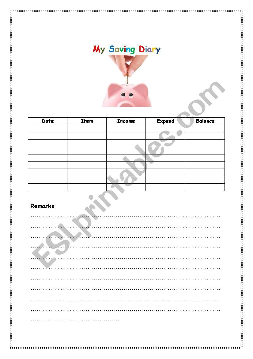 My Saving Diary worksheet