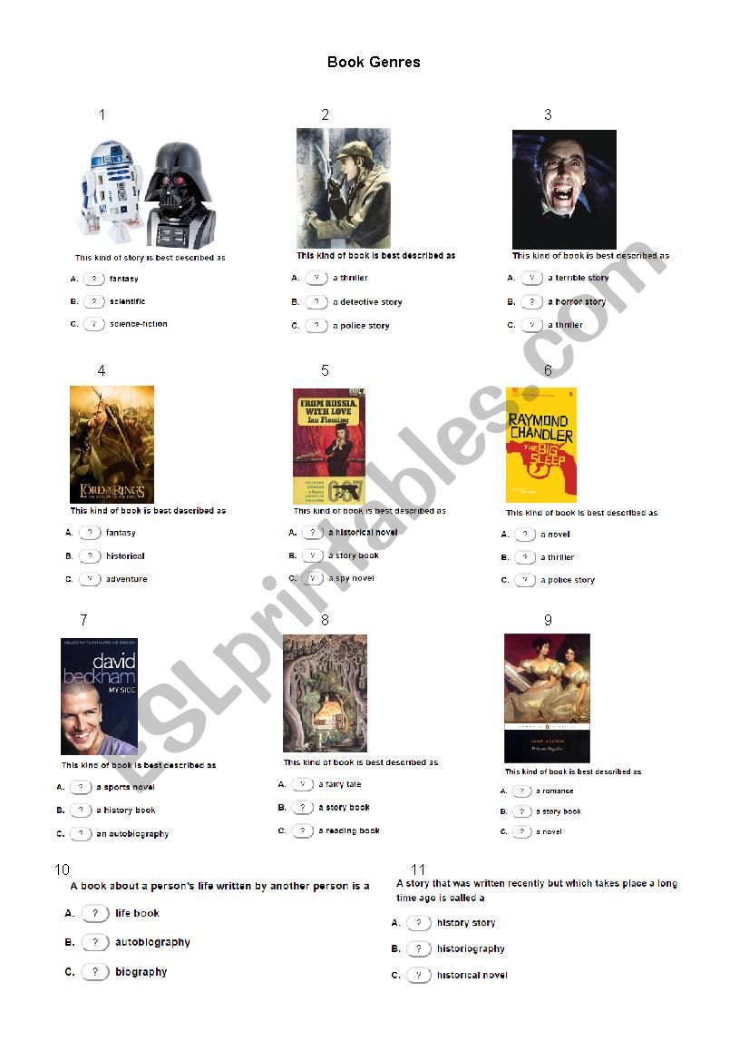 Book Genres worksheet