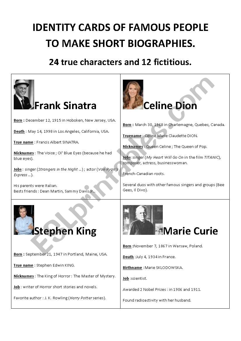 how to make short biographies worksheet