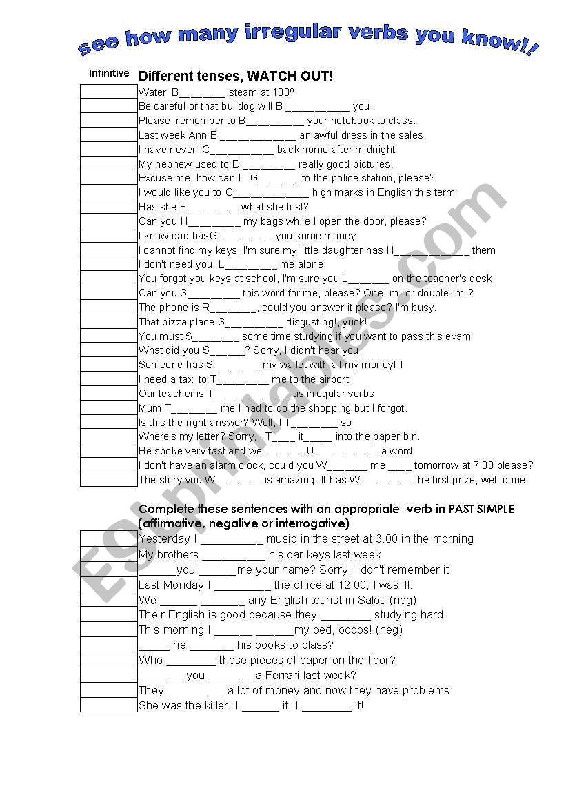 irregular verbs worksheet