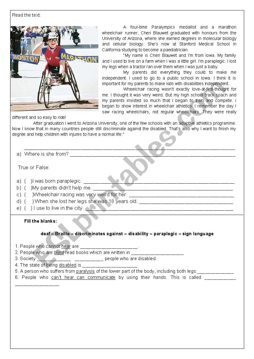 Disabilities worksheet
