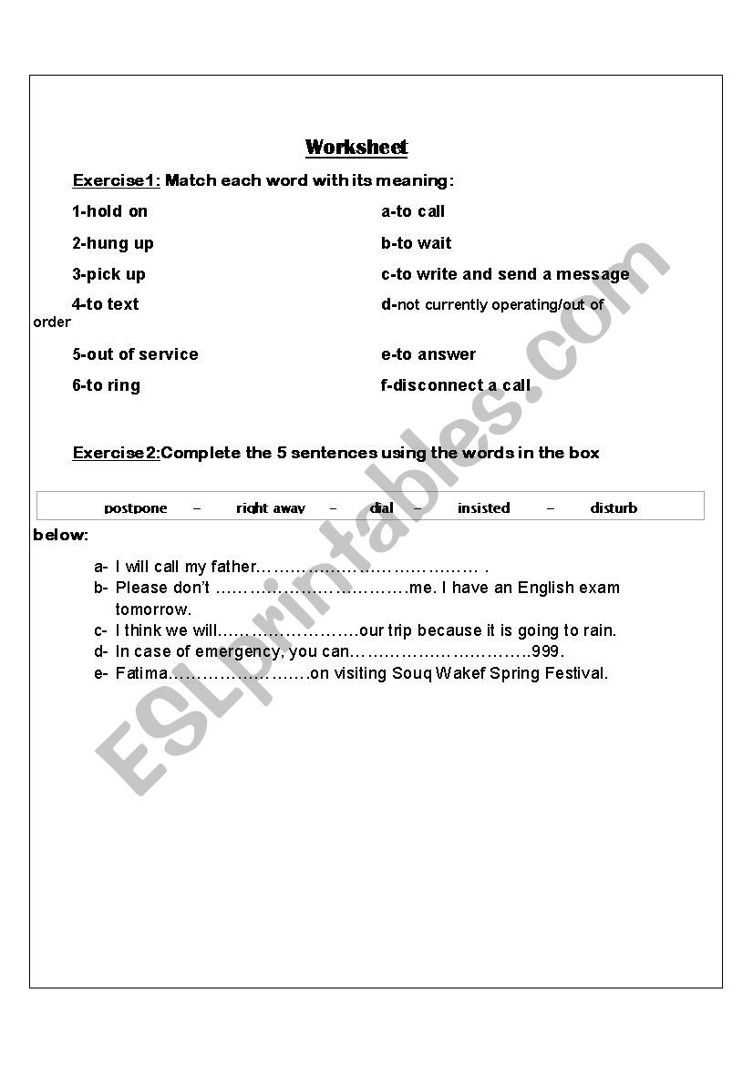 Vocabulary worksheet