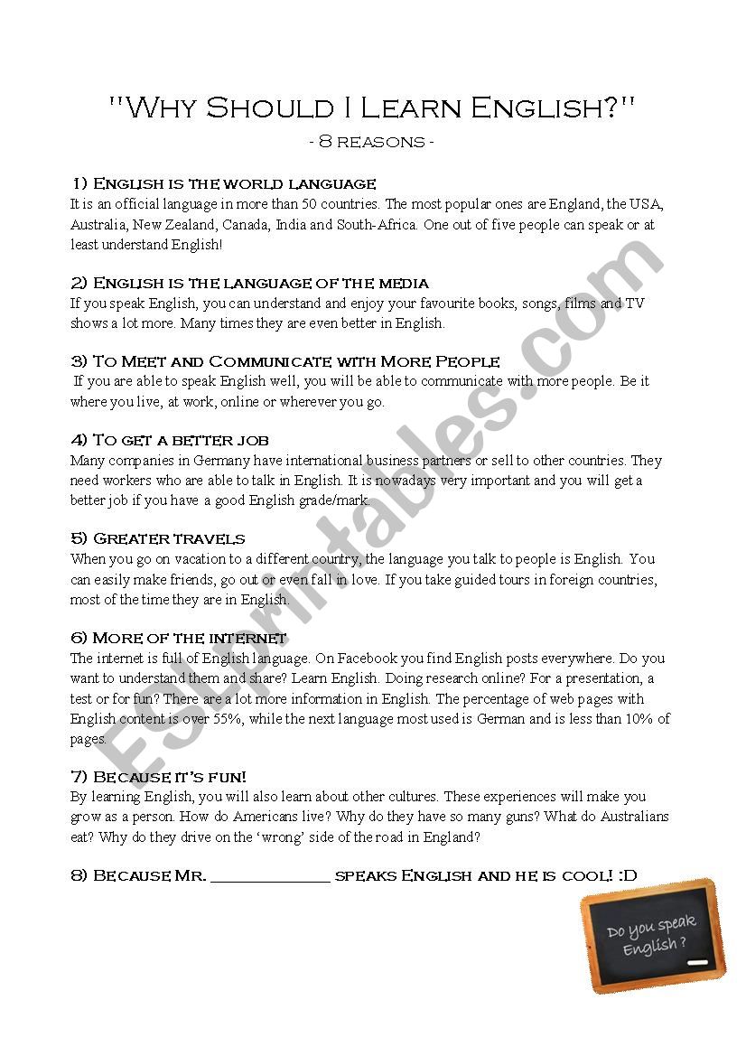 Why should I learn English? worksheet