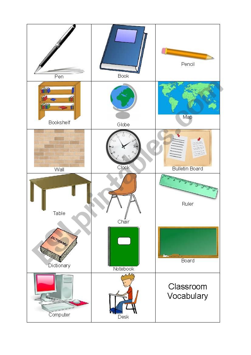 Classroom Items Pictionary worksheet