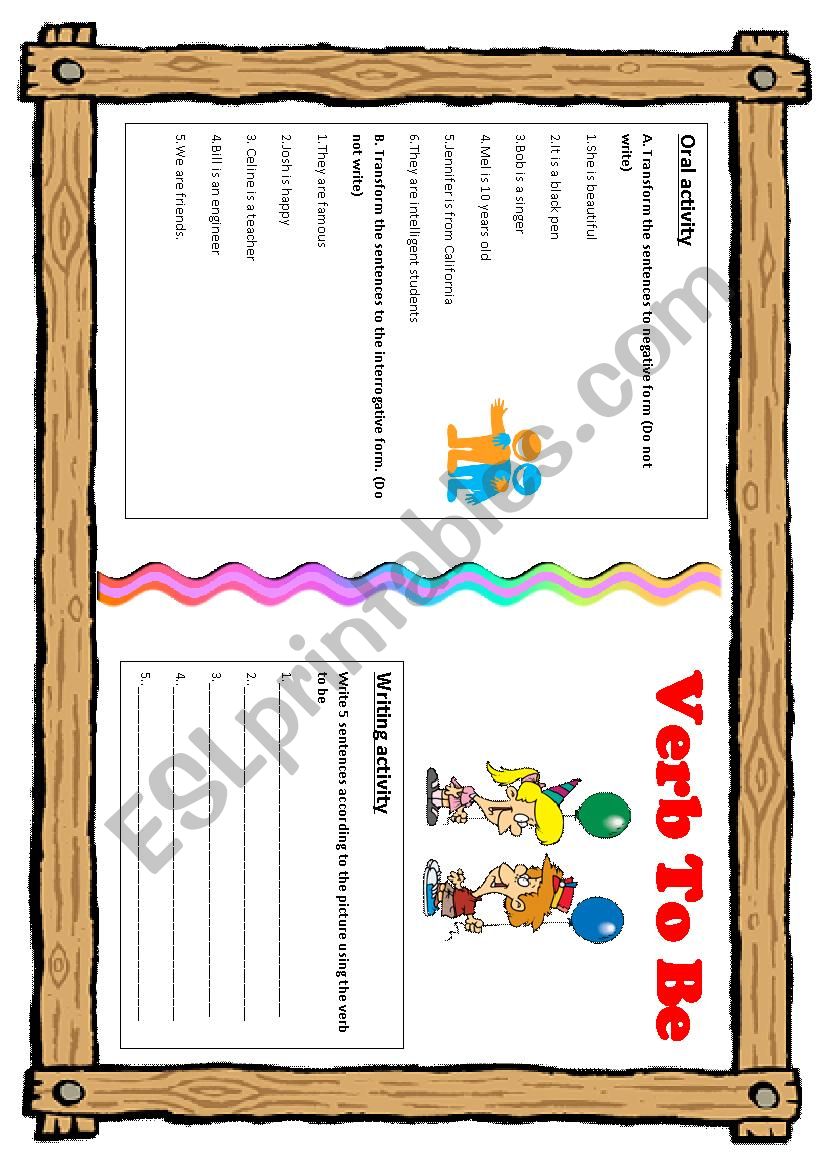 Verb to Be Worksheet worksheet