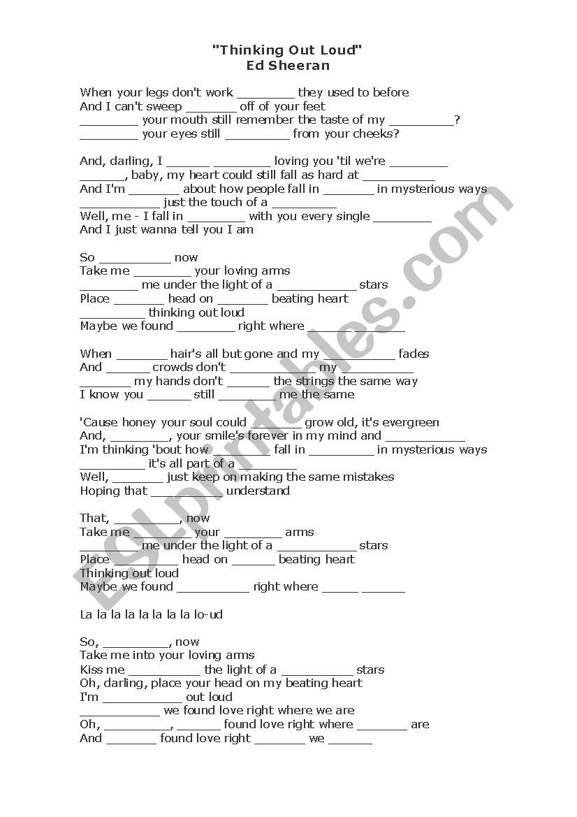 Thinking out loud worksheet