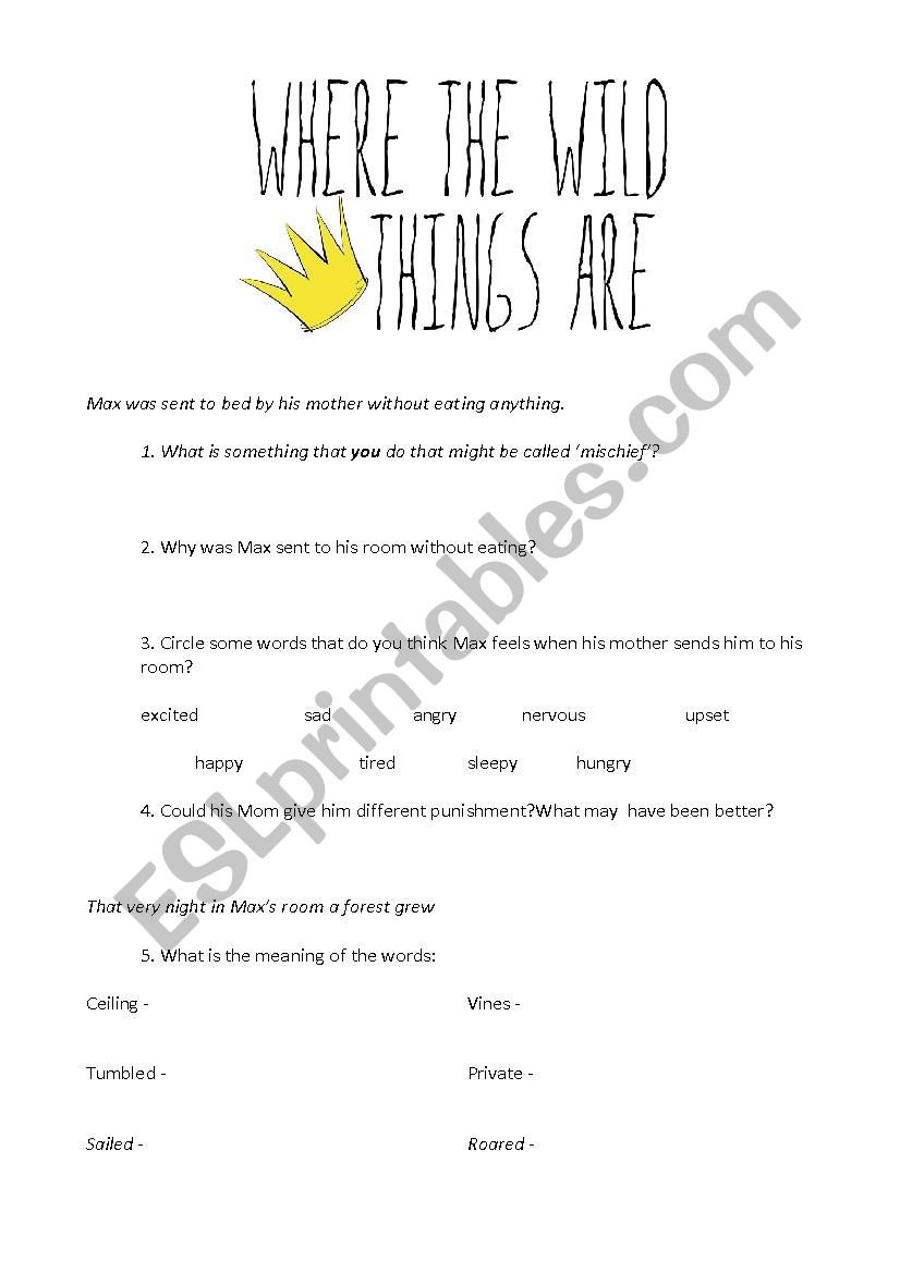 Where The Wild Things Are Worksheet