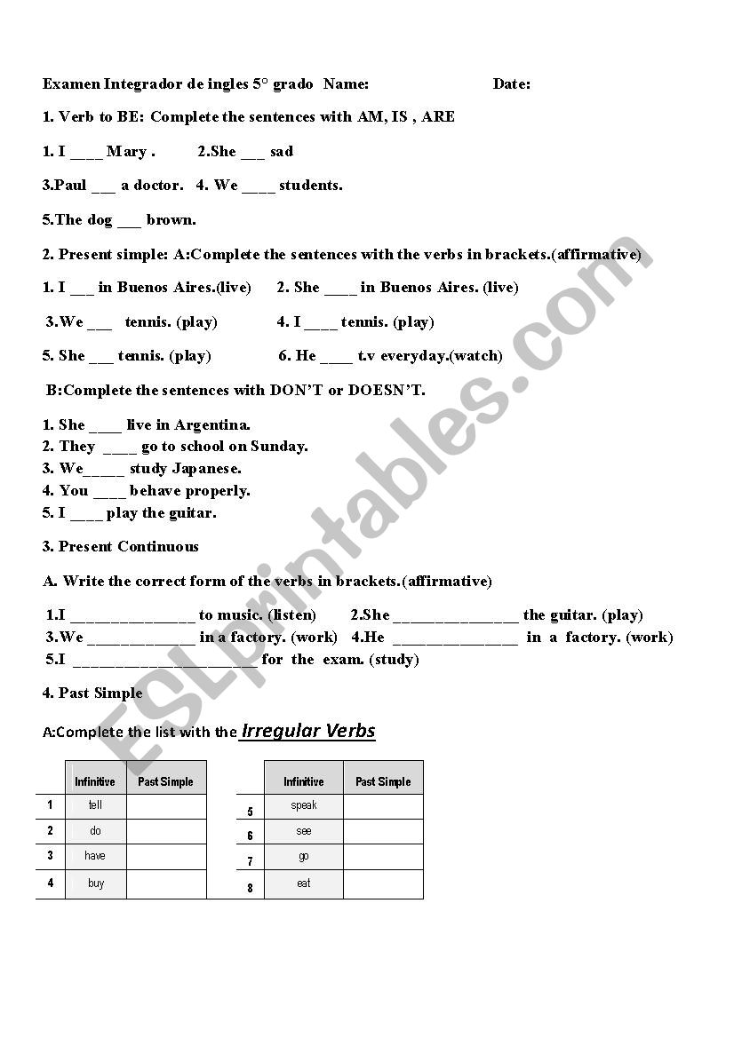 english exam worksheet