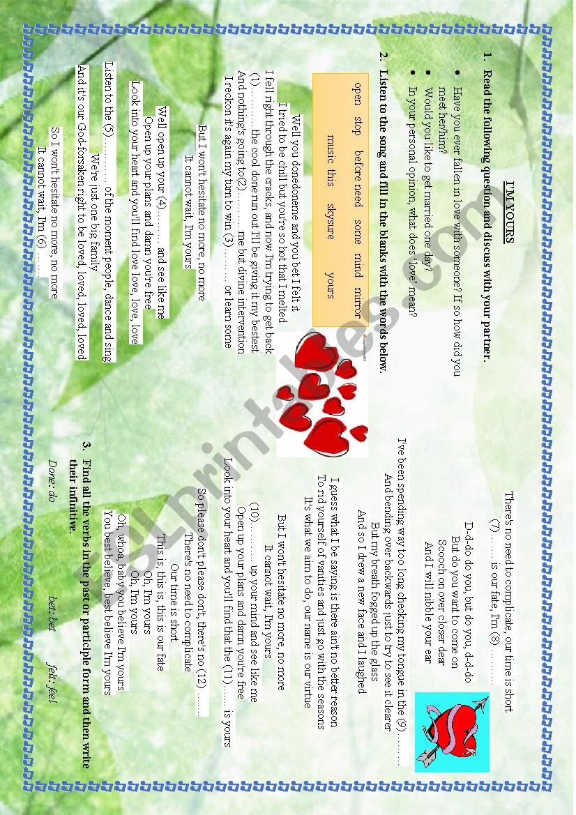 Im Yours song worksheet worksheet