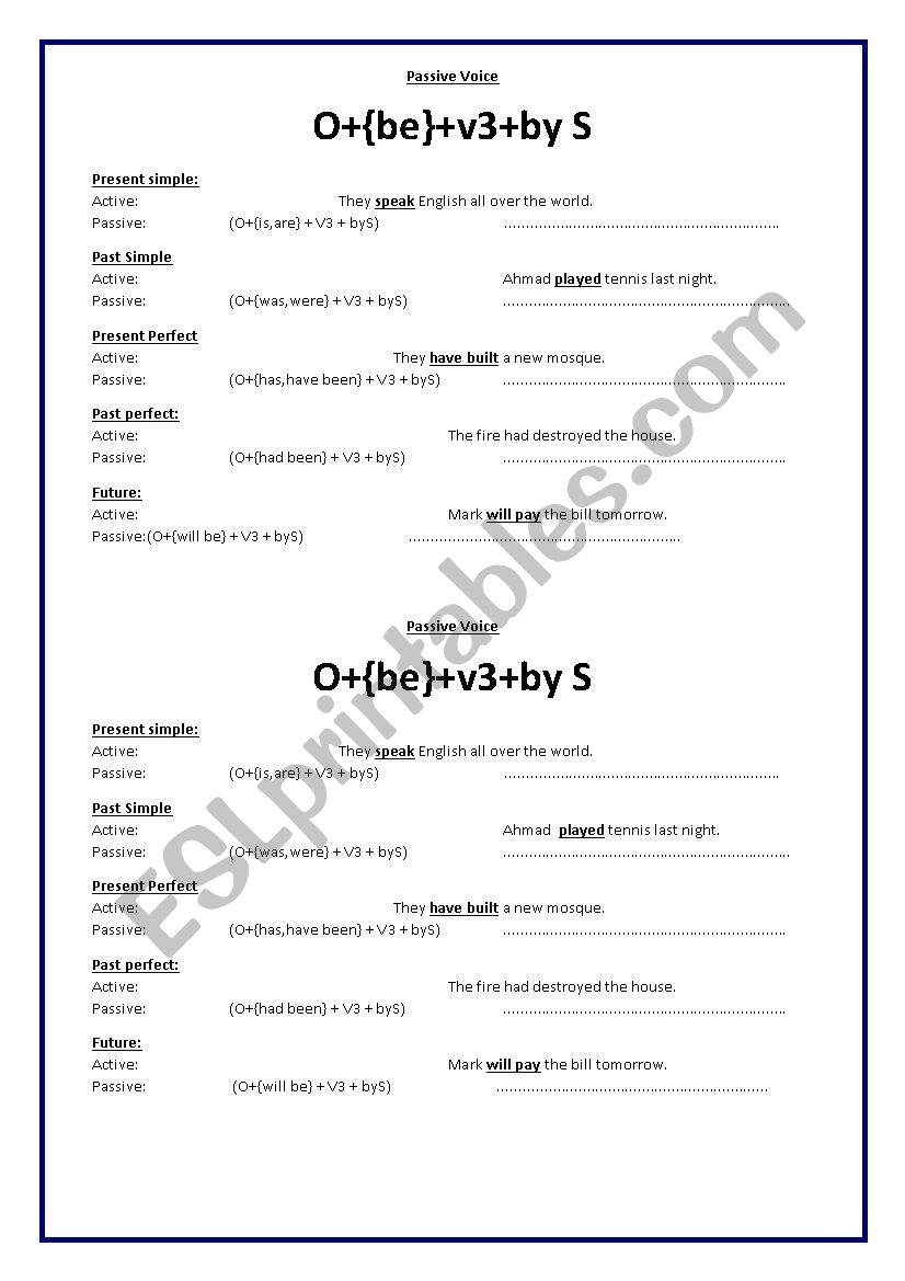 passive worksheet