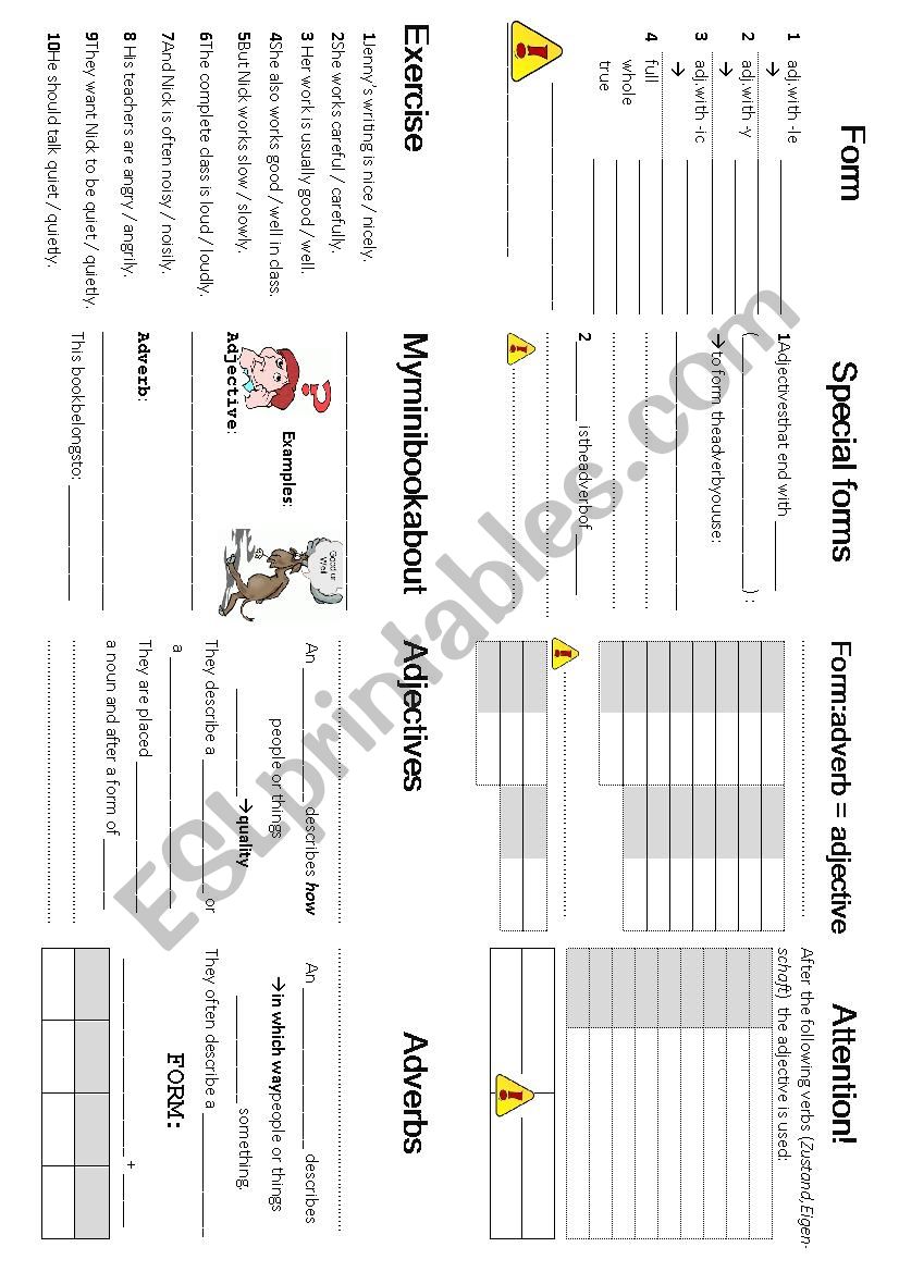 Minibook adjective or adverb  worksheet