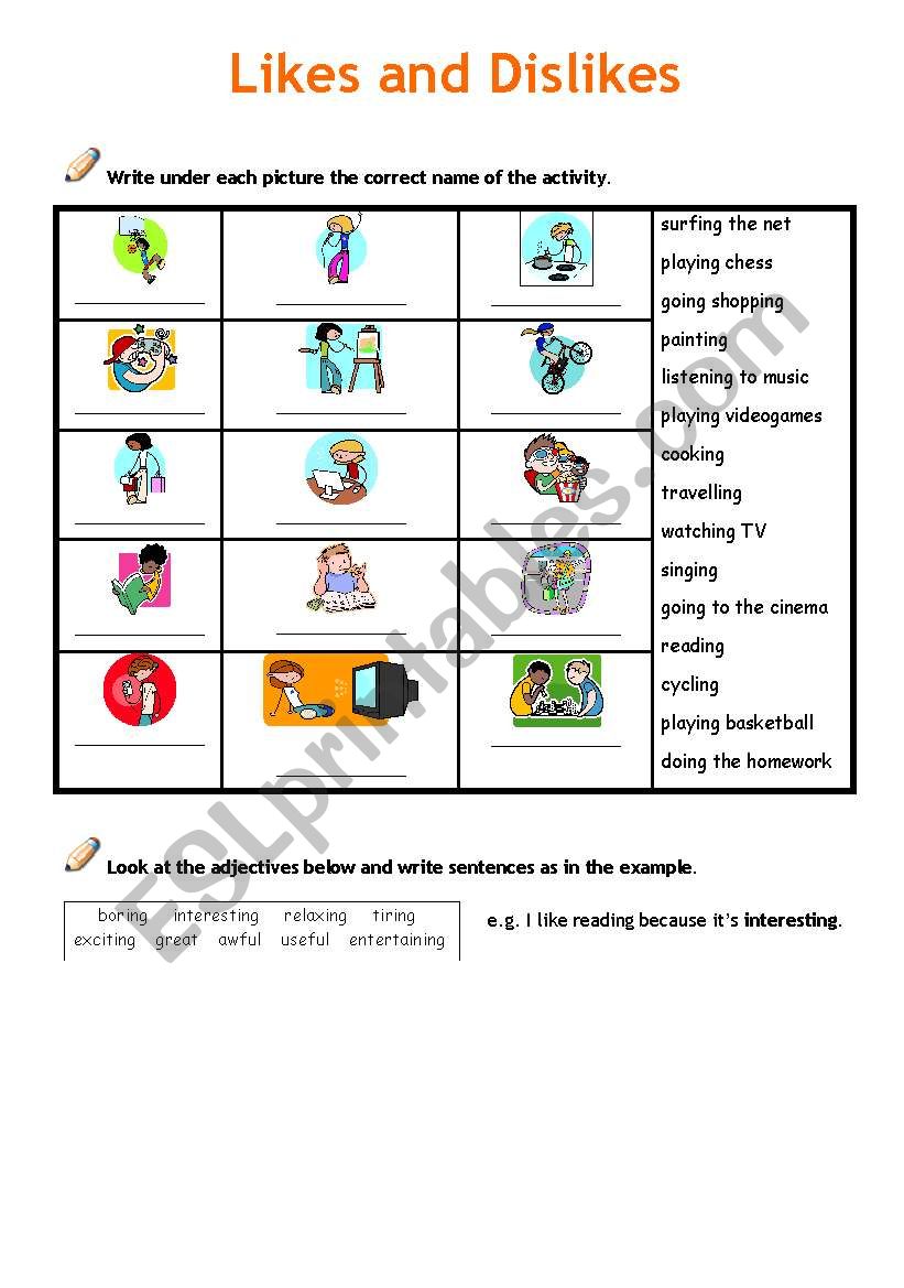 Likes and dislikes worksheet