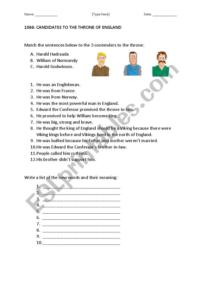 1066 Candidates worksheet