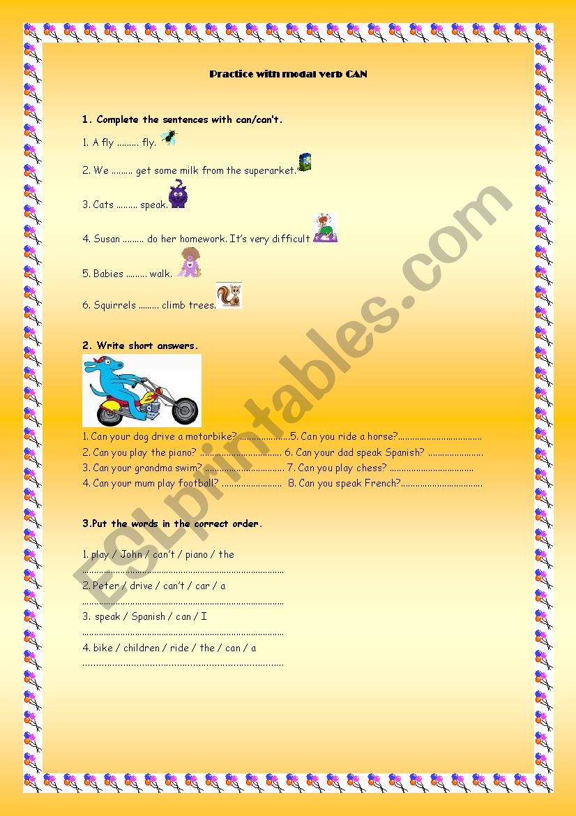 Practice with modal verb CAN worksheet