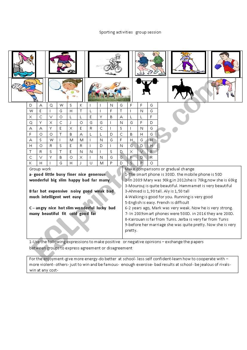 sporting activities worksheet