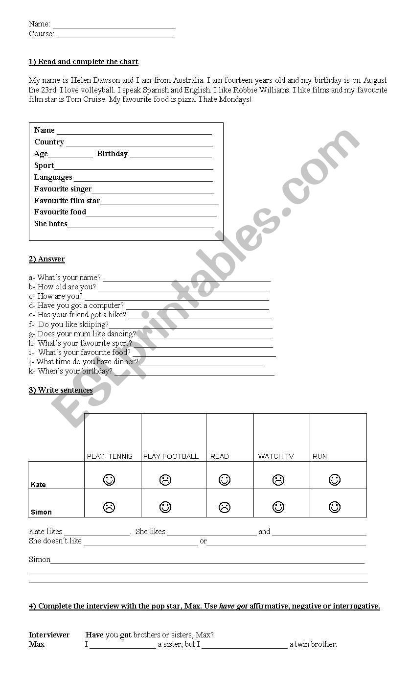 test worksheet