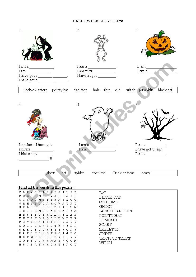 Halloween creatures  worksheet