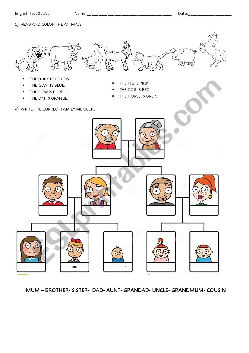 Animals and Family worksheet