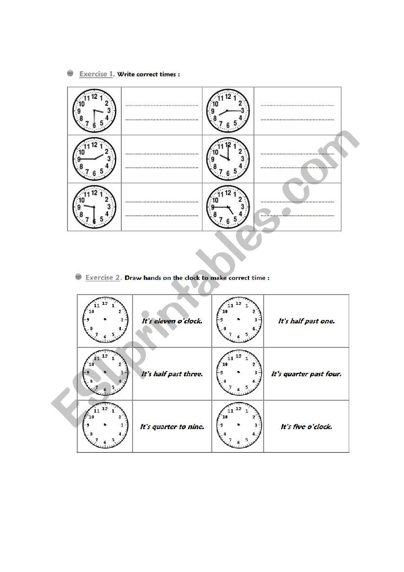 telling the time exercises worksheet