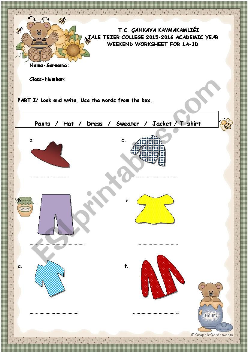 Clothes 1st grade worksheet