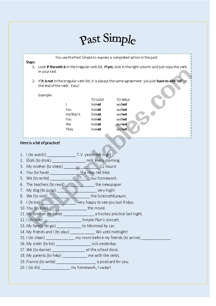 Past simple Introduction worksheet