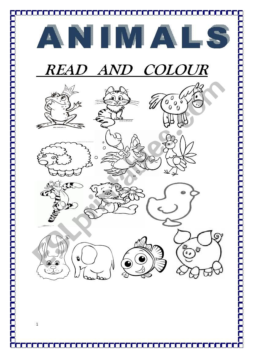 Animals. Read and colour worksheet