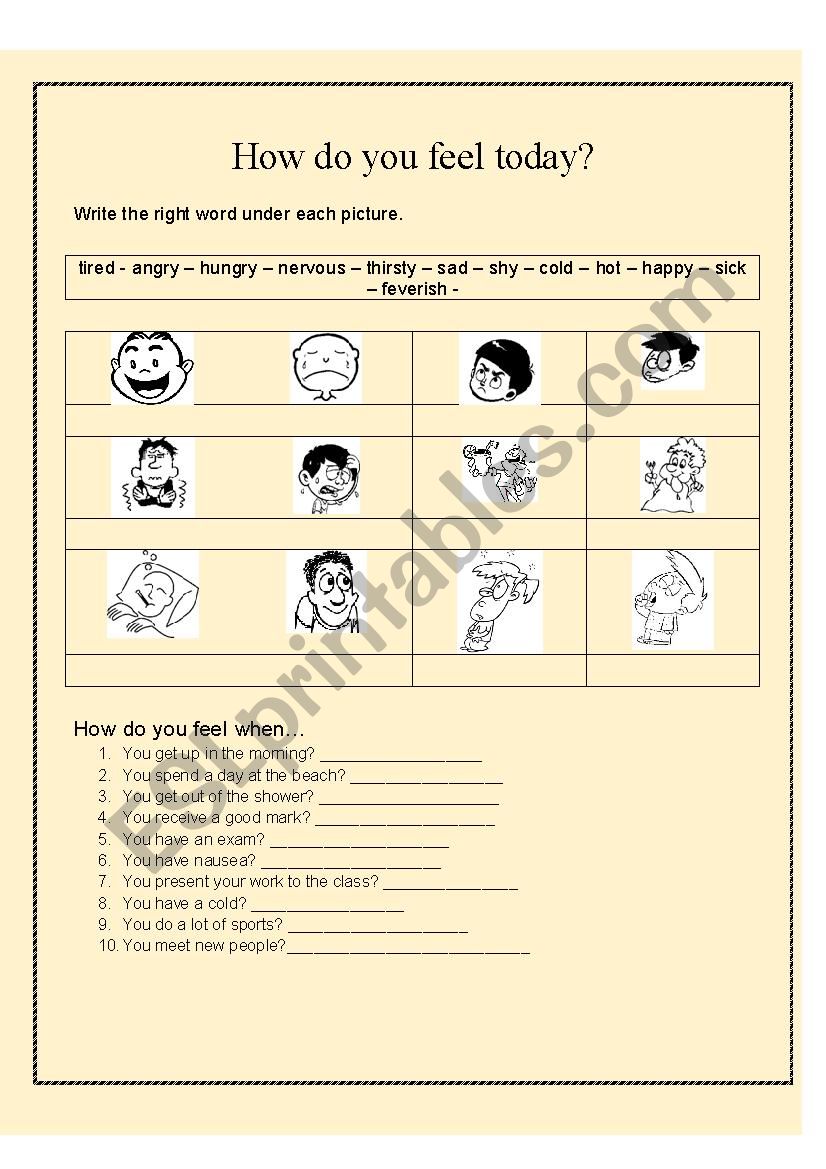 Feelings and Health worksheet