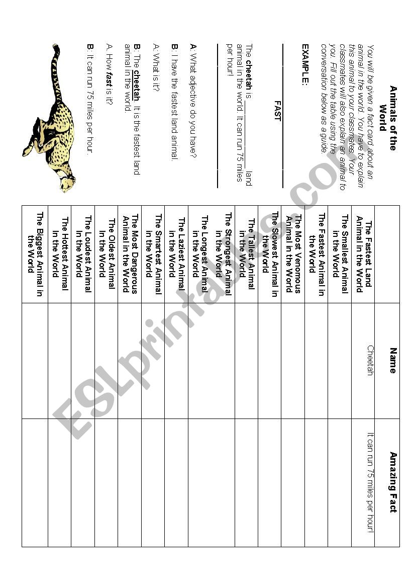 Animals of the World  worksheet