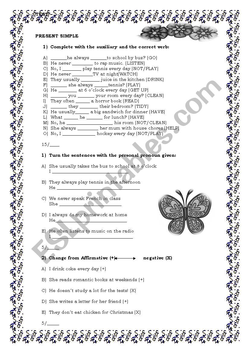 Present Simple Test worksheet