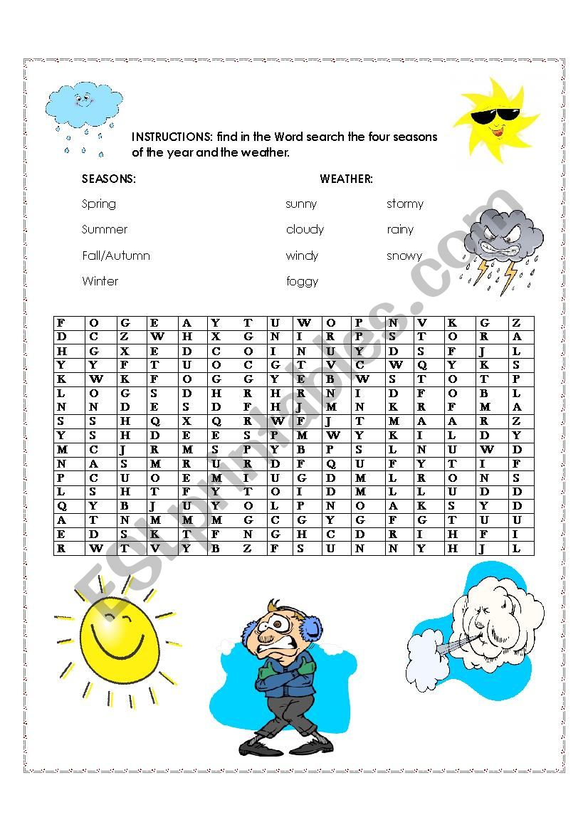 Easy Weather Word Search Printable