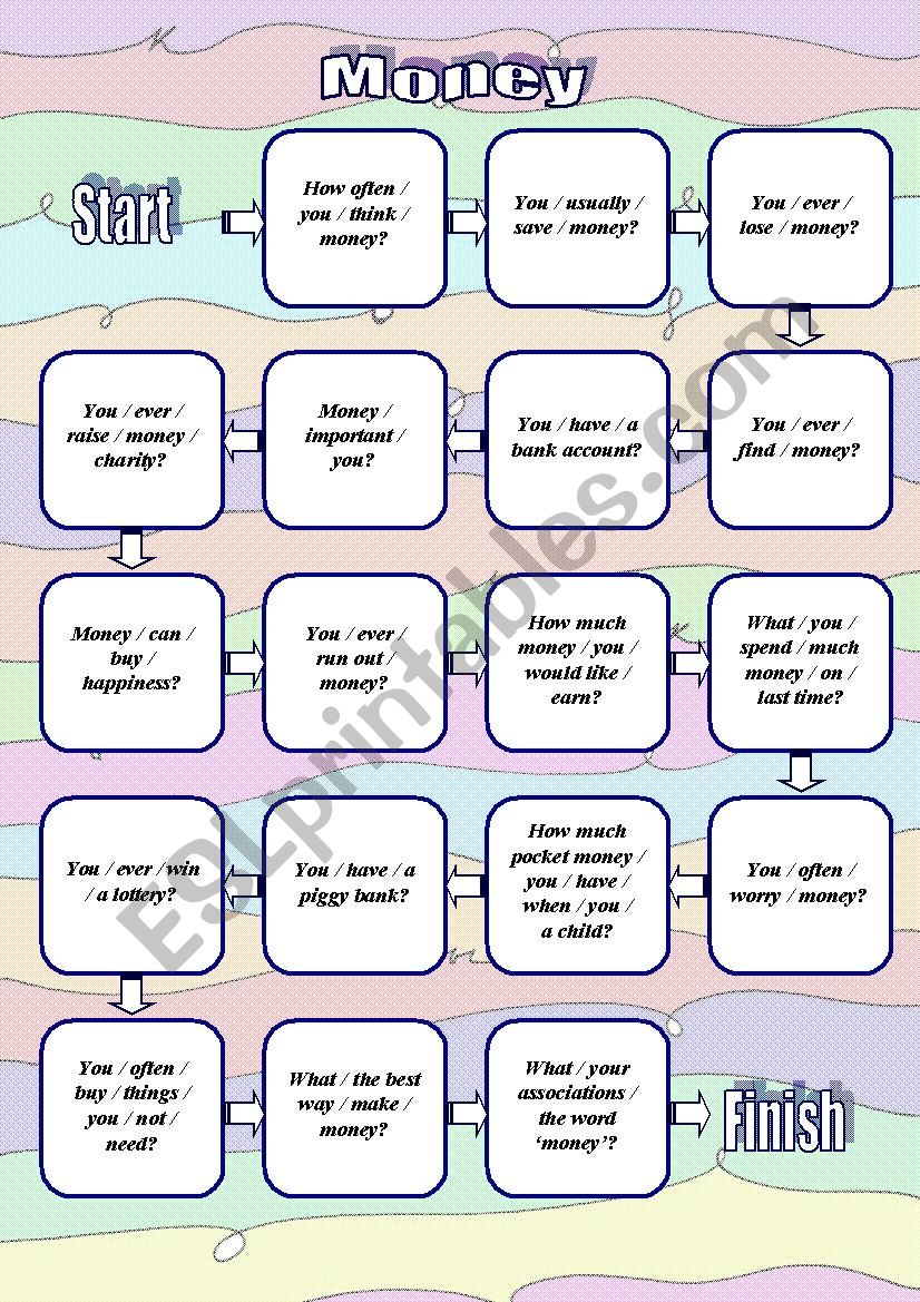 Money board game worksheet