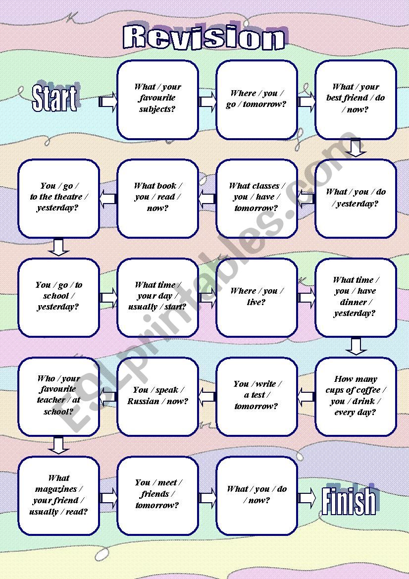 Revision board game worksheet