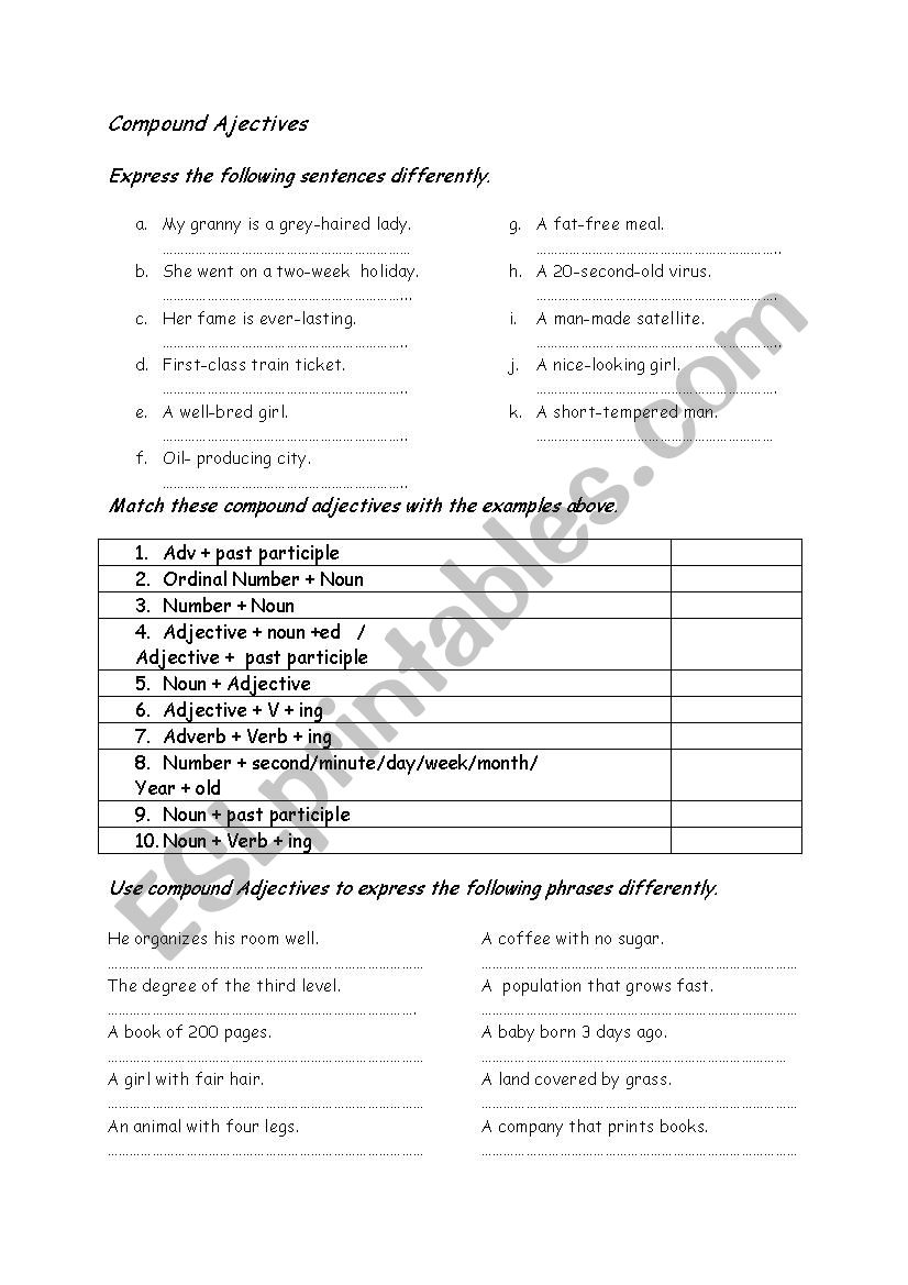 compound adjectives worksheet