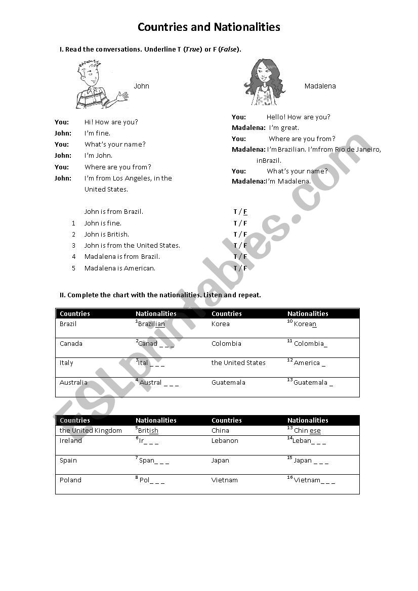 Countries and Nationalities worksheet