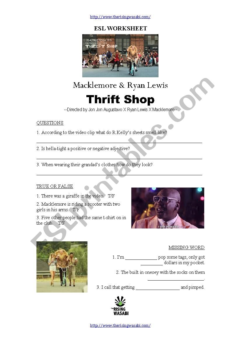 The Rising Wasabi Worksheets Macklemore And Ryan Lewis Thrift