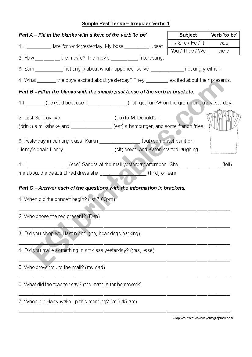 Simple Past - Irregular Verbs Group 1 Worksheet