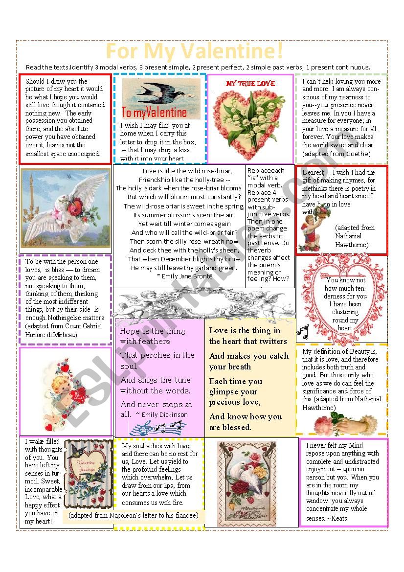 Valentines and Love Letters--Identify the verb tenses