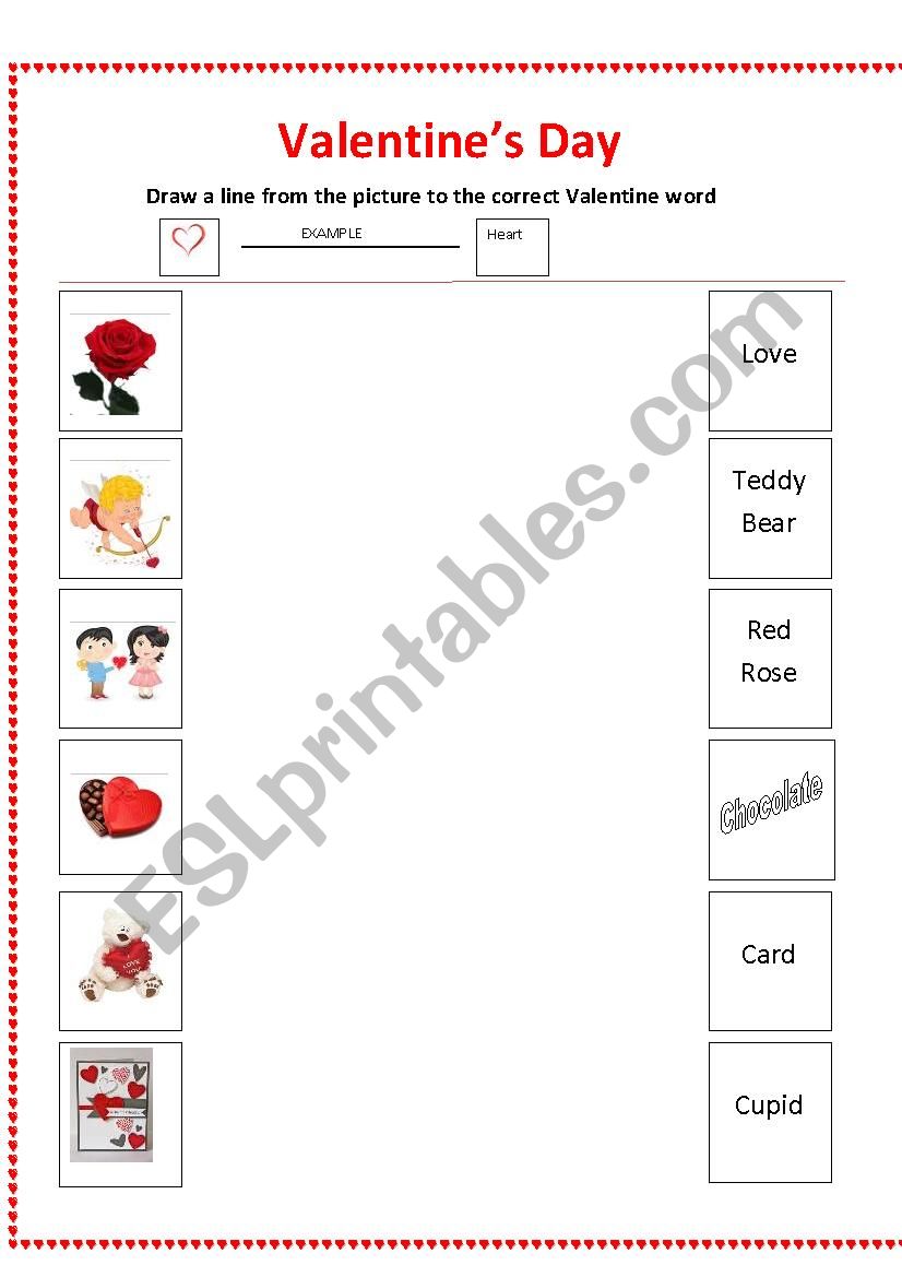 Valentine match worksheet