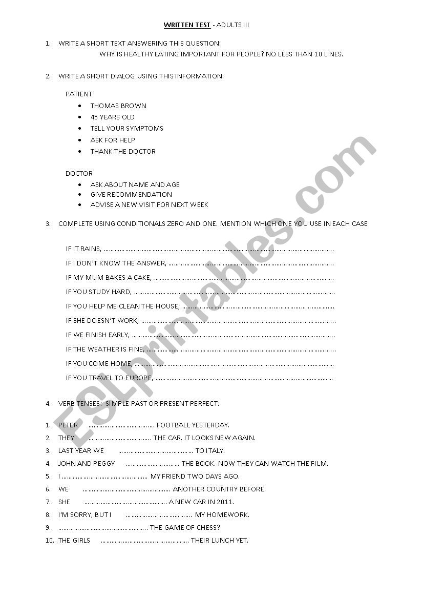 TEST FOR ADULTS PRE INTERMEDIATE