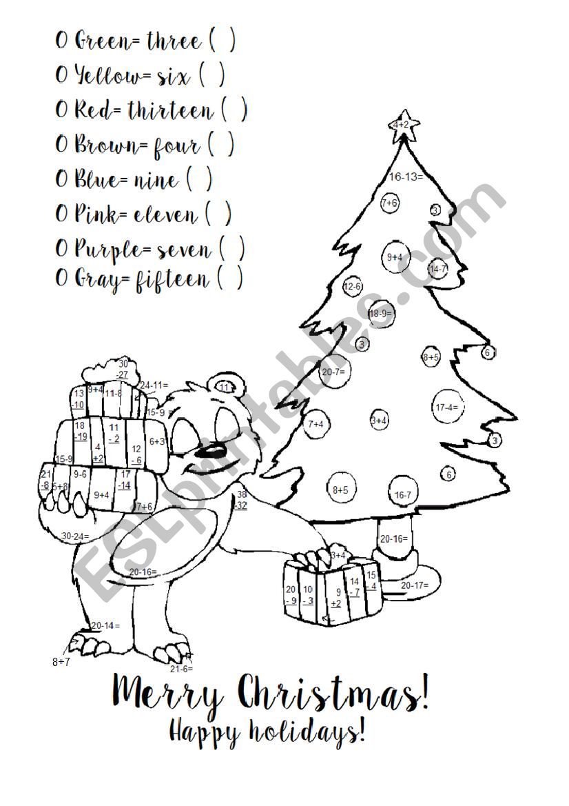 Christmas Color by numbers worksheet