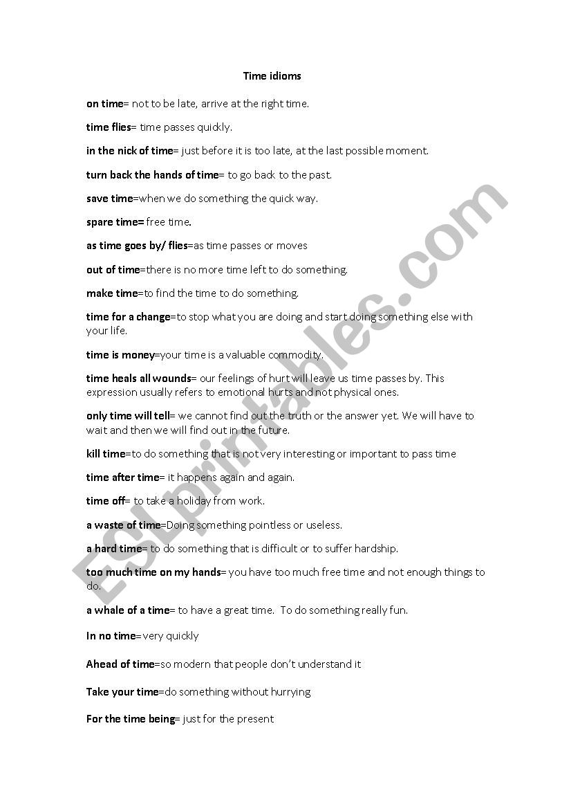 Time Idioms worksheet